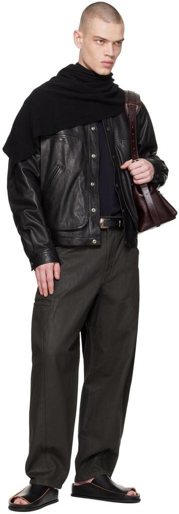 Lemaire Black Stand Collar Leather Jacket - Jackets - Free